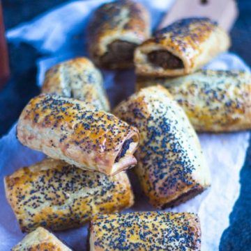 Vegetarian Sausage Rolls. Great hot or cold, and perfect for the lunchbox.