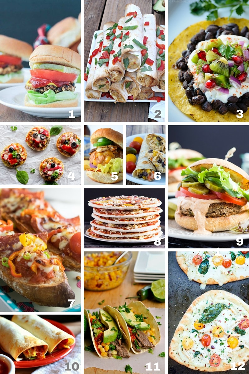 A collage of twelve healthy 30 Minute Meals for the weekend.  